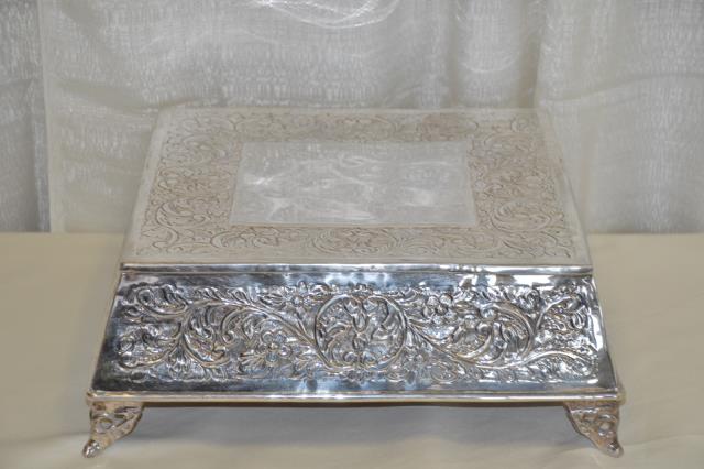 Rental store for 14  SQUARE SILVER VICTORIAN CAKE STAND in Murfreesboro TN